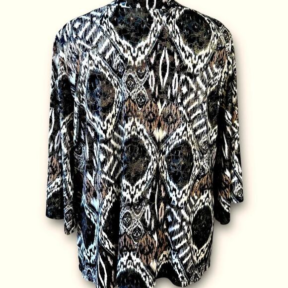 DressBarn Vintage 3/4 Sleeves Beaded V Neck Jersey Top Blouse Size 22/24 Ikat - Picture 2 of 13